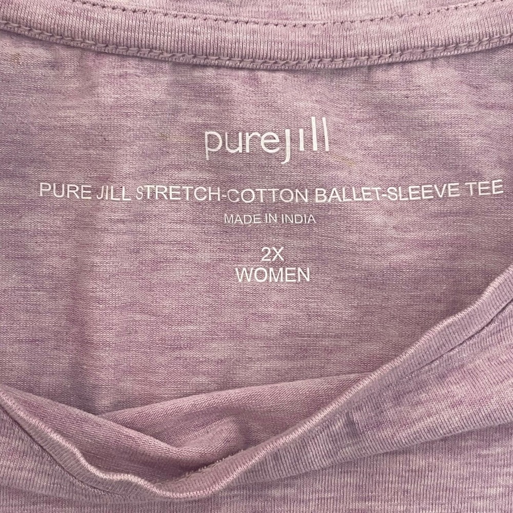 Pure Jill Lilac Pima Cotton Ballet Sleeve Tee Stretch Top | Plus Size Women 2X - Picture 2 of 7